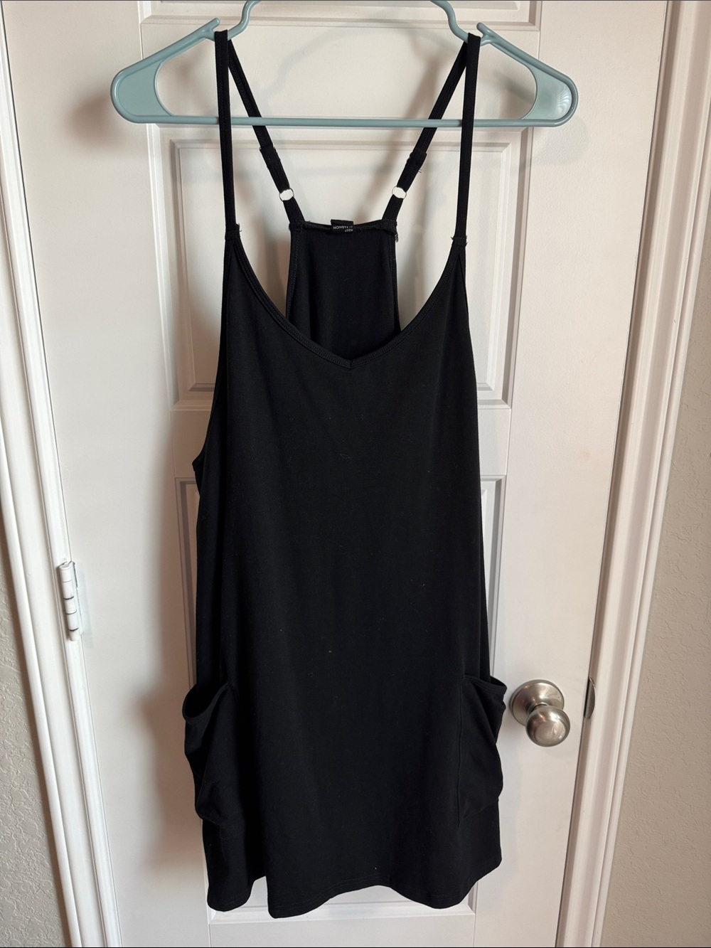 Black Adjustable-Strap Camisole Tank with Side Pockets